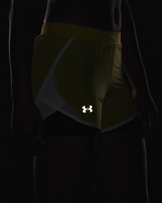 Women's UA Fly-By 2.0 2-in-1 Shorts, Yellow, pdpMainDesktop image number 3